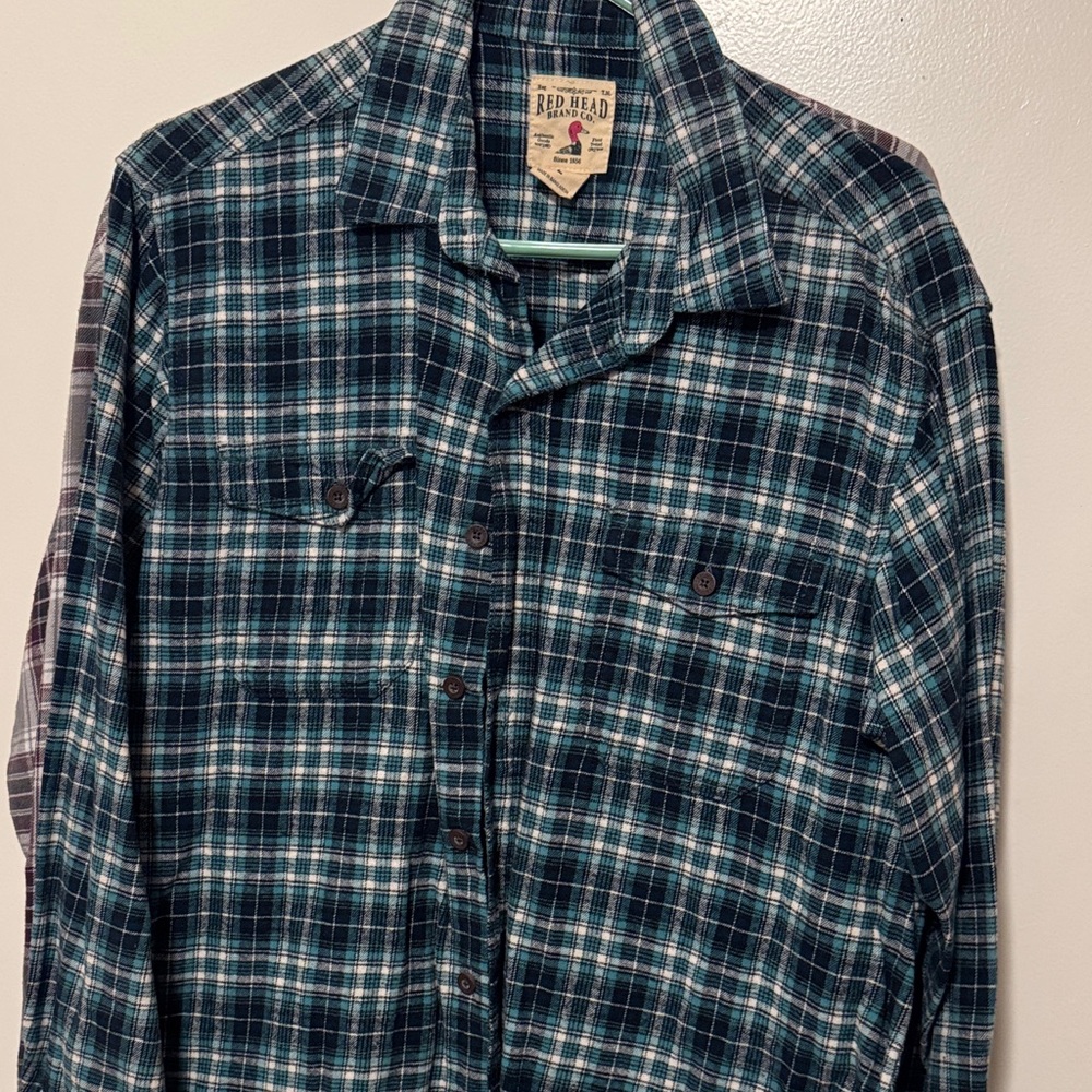 RedHead Men's Dark Teal and White Plaid Button-Down Shirt